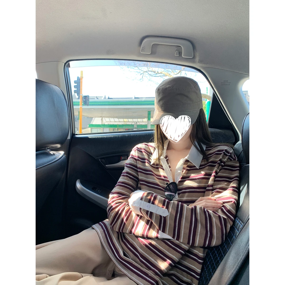 番茄妹妹Tomatosister  秀款条纹拼接polo衫女秋季长袖上衣