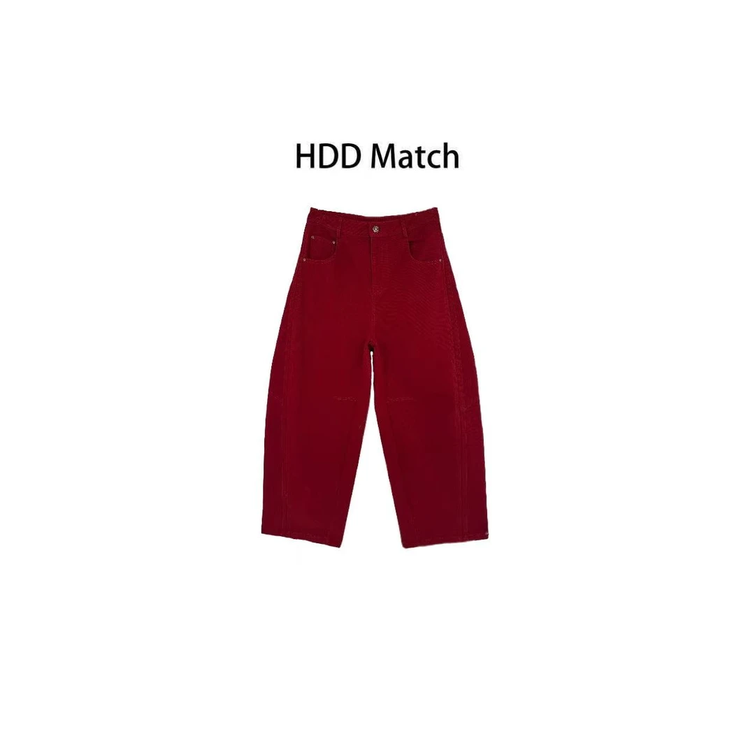 HDD- "红苹果" 棉 女款磨绒直筒定染百搭水洗牛仔裤 Y9819