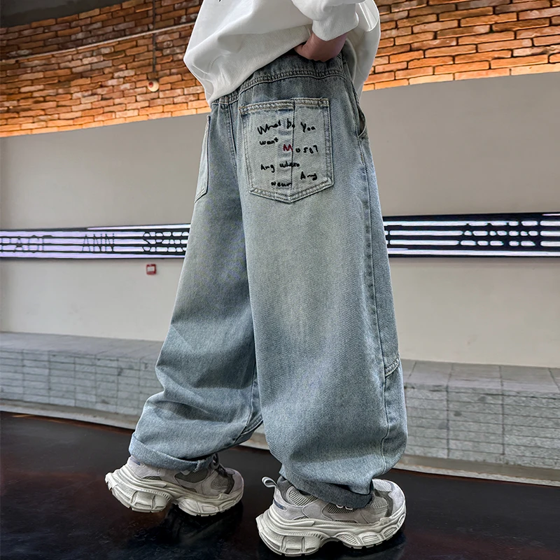 男童春秋款裤子2025新款儿童装春装中大童男孩直筒牛仔裤春季潮流