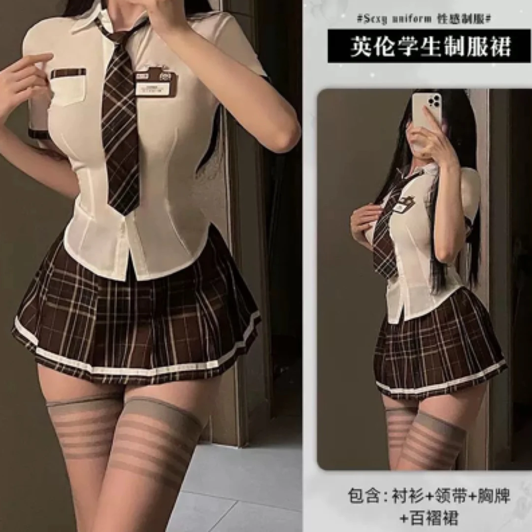 jk制服纯欲风辣妹收腰日系性感睡裙学院风领带短衬衫百褶裙大码女