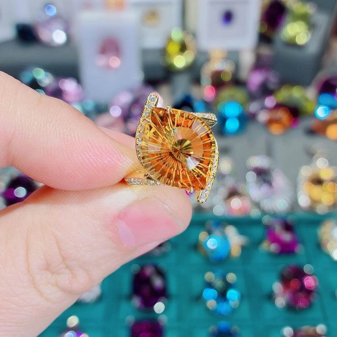 戒指黄晶银S925镶嵌