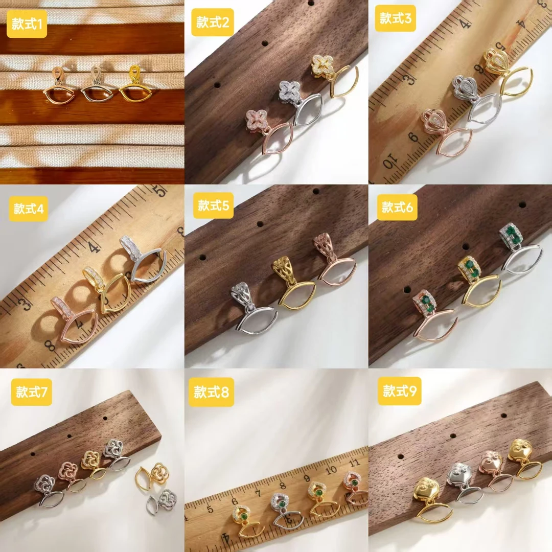 925银银制品 吊坠扣头夹扣横孔左右孔牛鼻夹扣吊坠托扣头项链配件