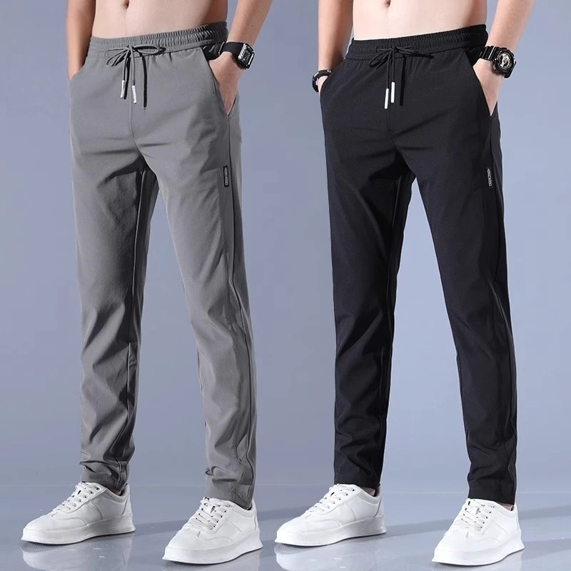 A7冰丝裤男款夏季2025薄款修身百搭夏天弹力速干运动男士休闲裤子