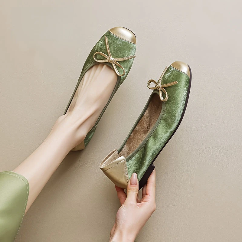 浅口蝴蝶结单鞋法式芭蕾软底懒人女鞋