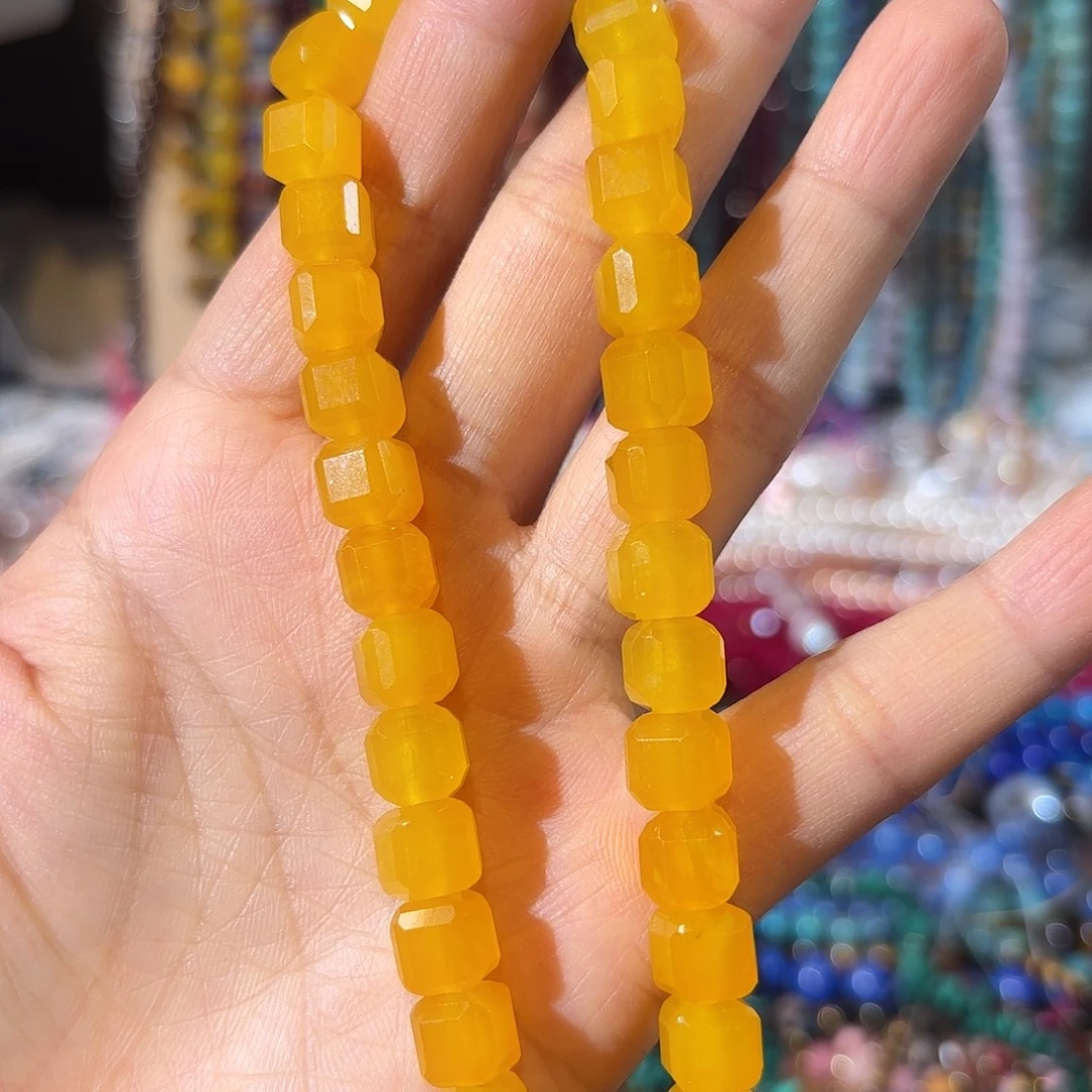 玛瑙/玉髓未镶嵌珠宝半成品黄玛瑙卡8方糖一条30cm