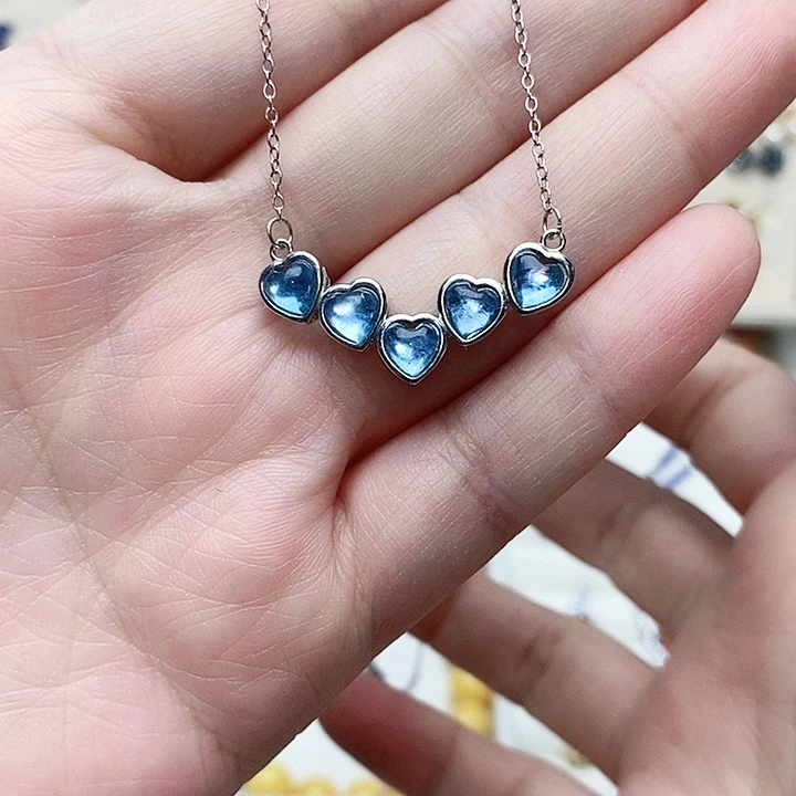 海蓝宝石颈饰银S925镶嵌吊坠552