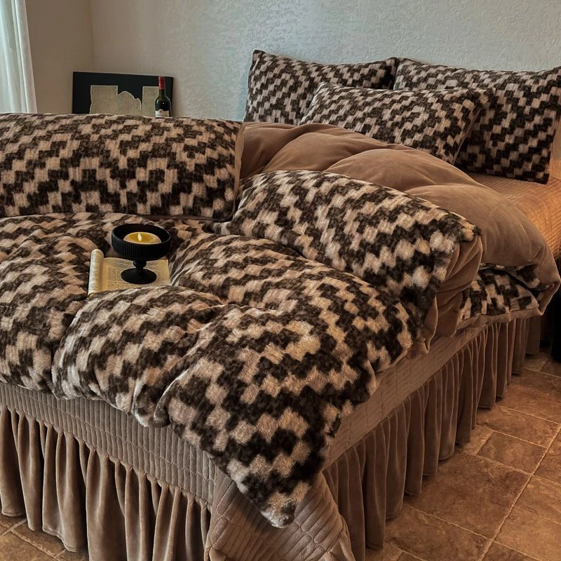 11斤床盖床裙秋冬加厚保暖兔毛牛奶绒四件套被套床单家用床品家纺