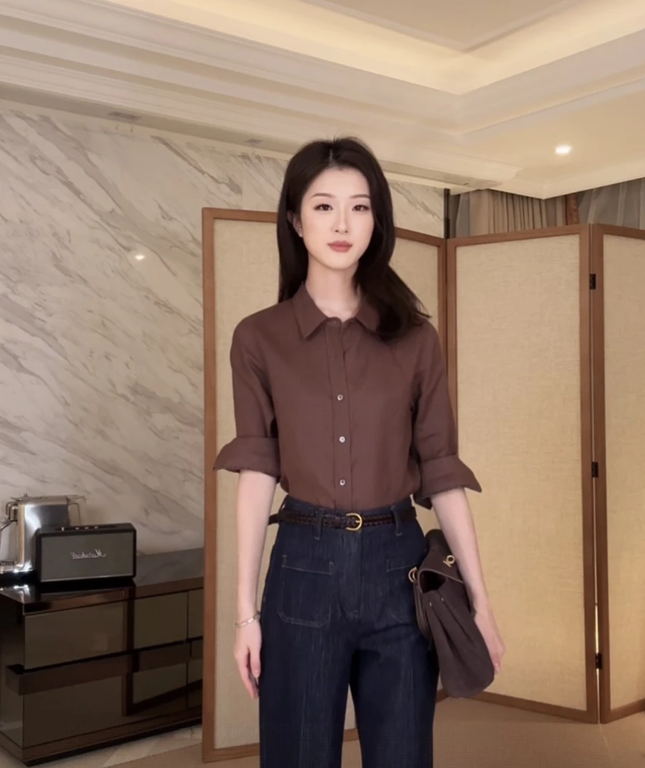 【CORIN YI】空气洗重磅亚麻&袖口重工钉珠拼接高智感衬衫