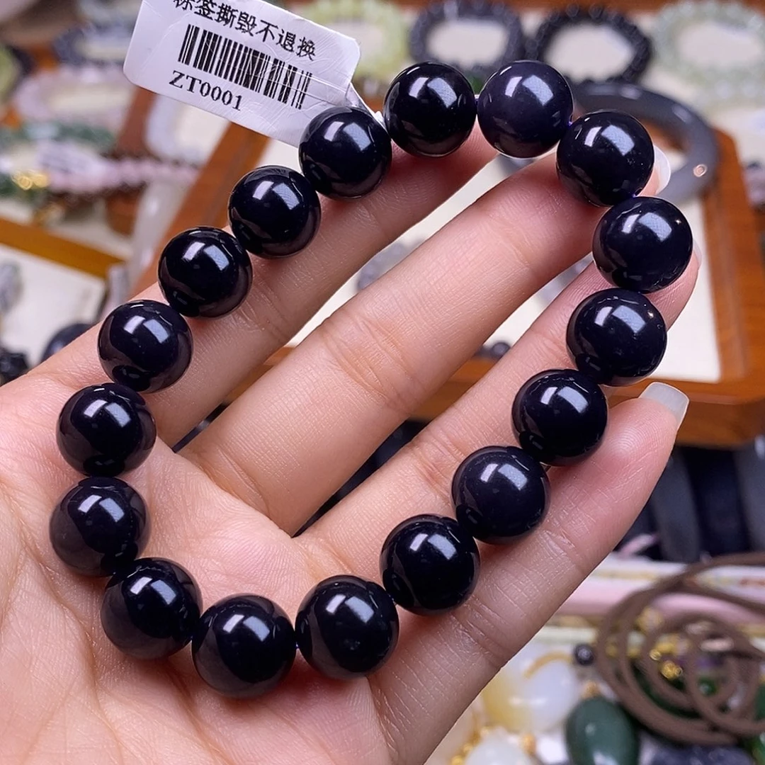 颈饰未镶嵌和田玉毕业级老坑料浓烟紫帝王紫手链12m