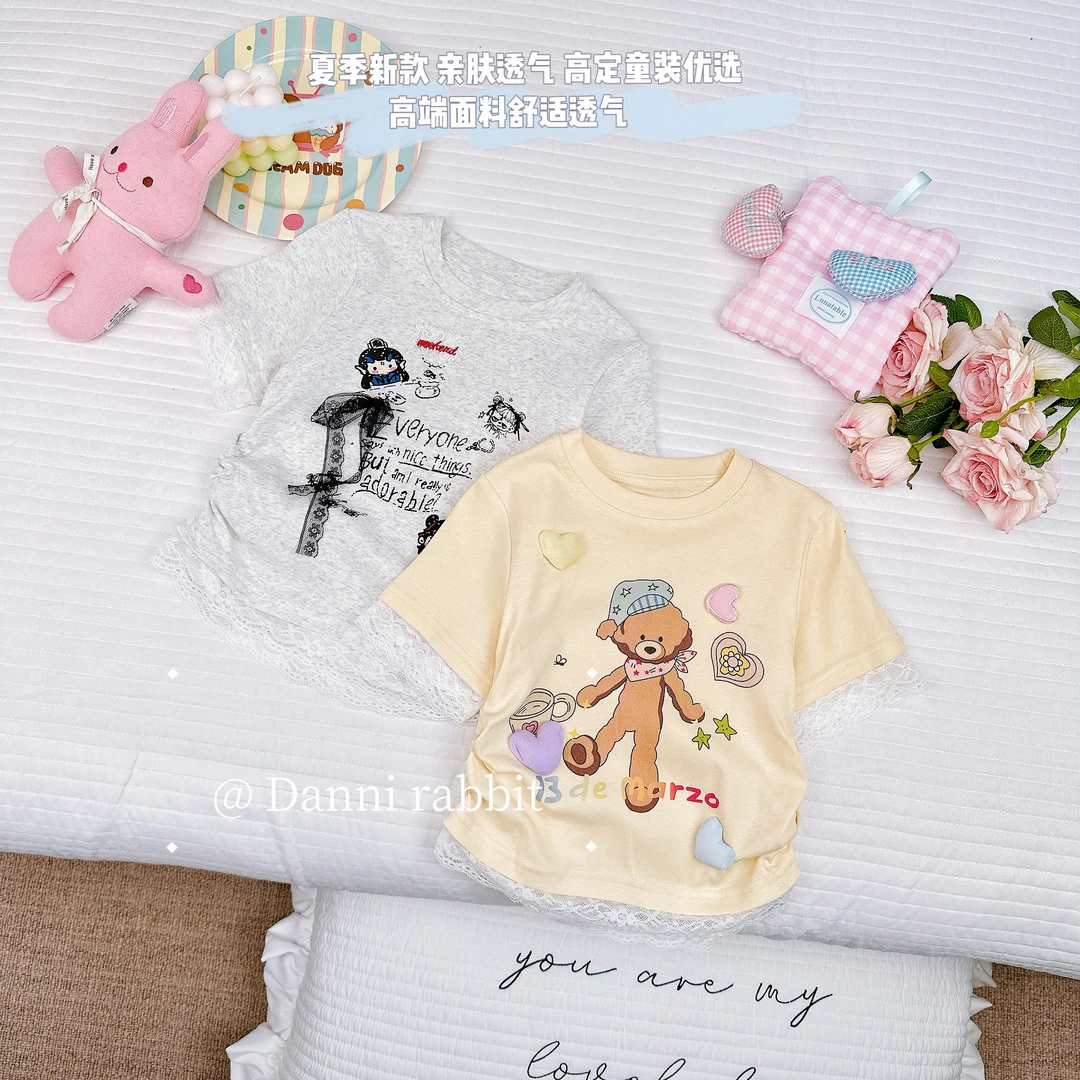 【Dannirabbit】*卡通蕾丝+柔软百搭*女童T恤X-7817