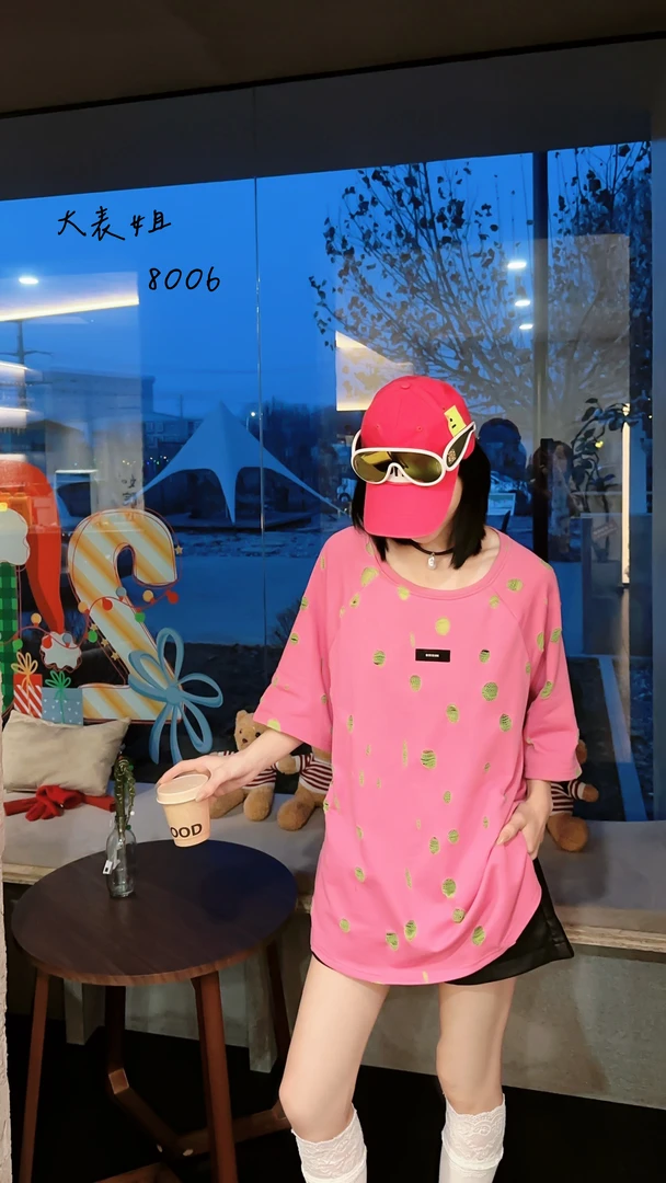 8006波点短袖T恤女上衣夏季爆款下身失踪百搭显瘦网红休闲大版