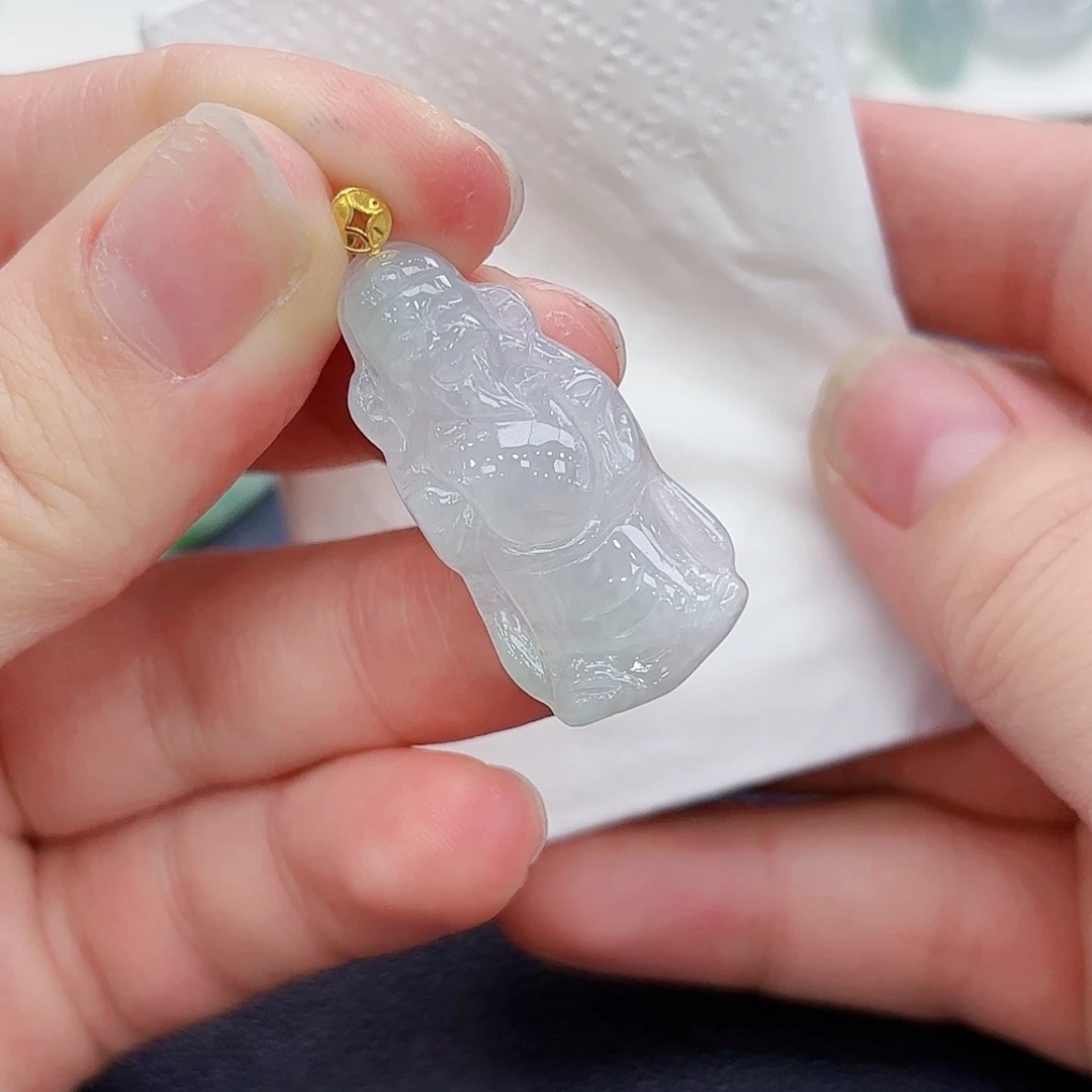 翡翠18K金镶嵌颈饰财神爷吊坠