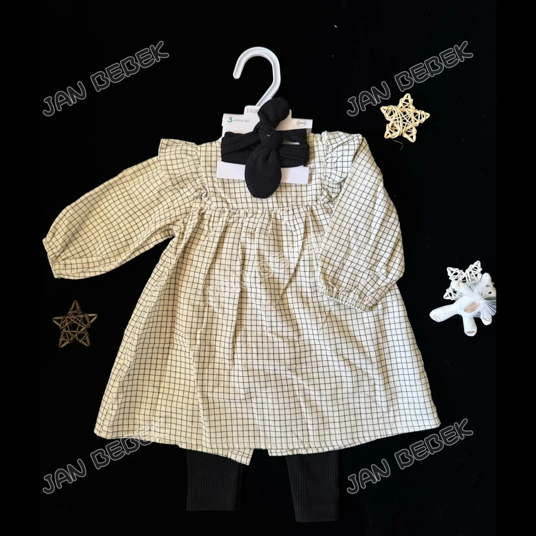 女宝套装2025秋季新款时髦纯棉格子三件套