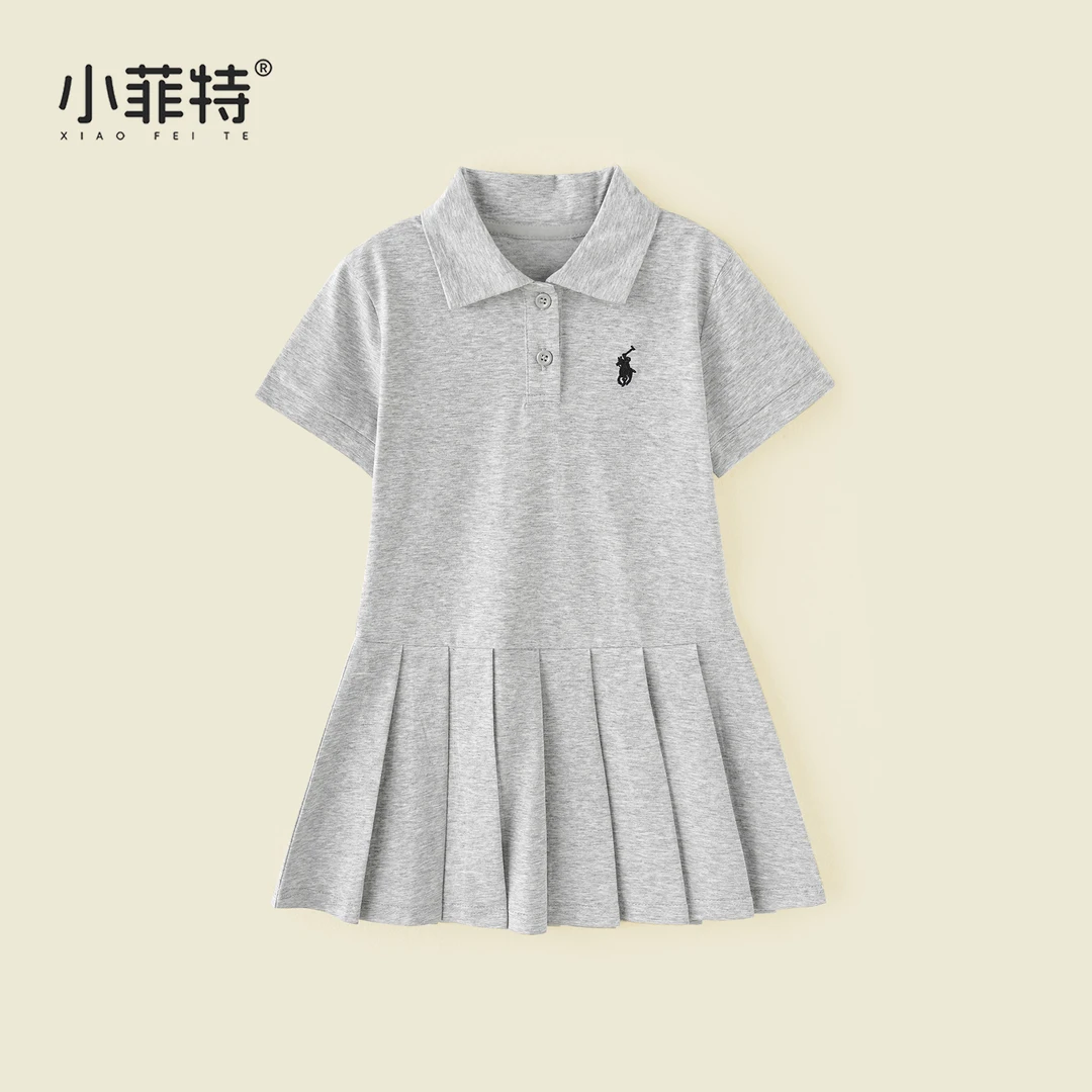 小菲特夏季新款女童百褶polo连衣裙小女孩休闲短袖裙子JXQX51684