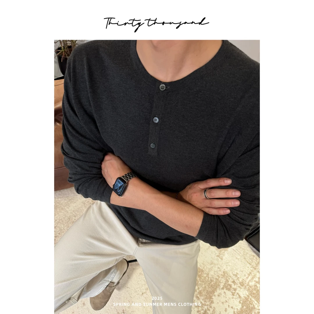 SWSTUDIO 新款亨利领长袖T恤16针/慵懒高级通勤百搭针织纯色打底