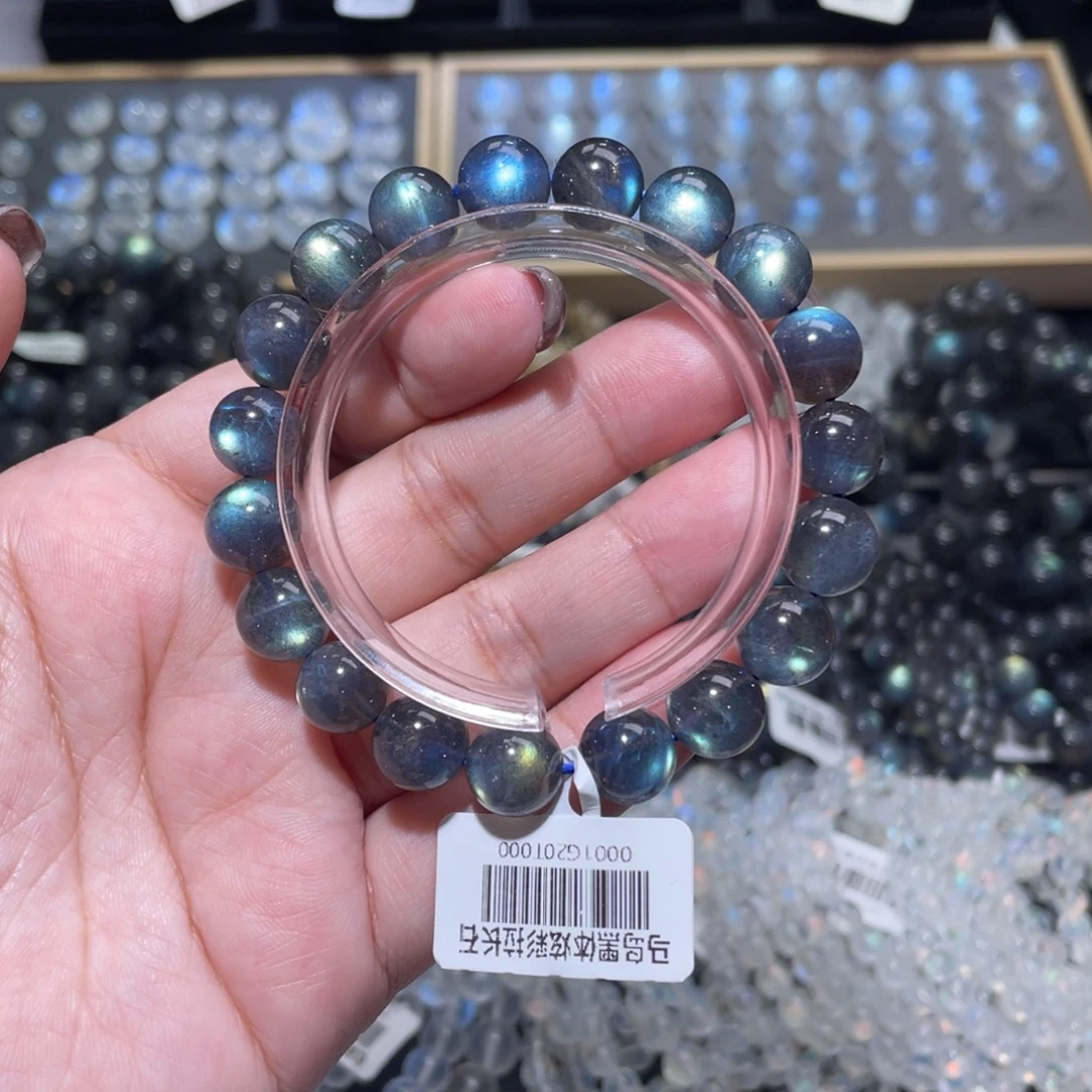 小***里长石未镶嵌手链马岛黑体灰月光手链10mm