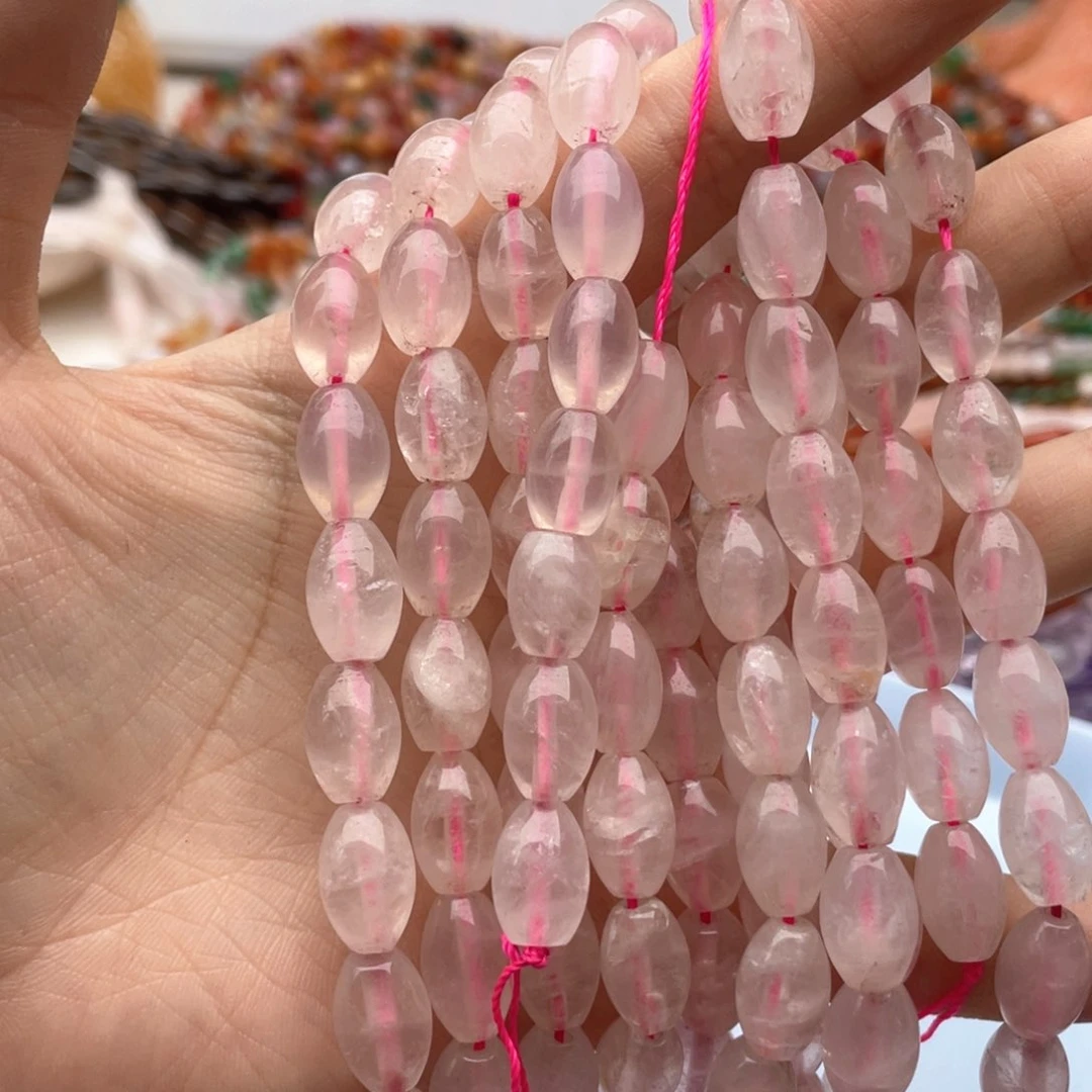 玛瑙/玉髓未镶嵌珠宝半成品一条装8*12粉水透体桶珠