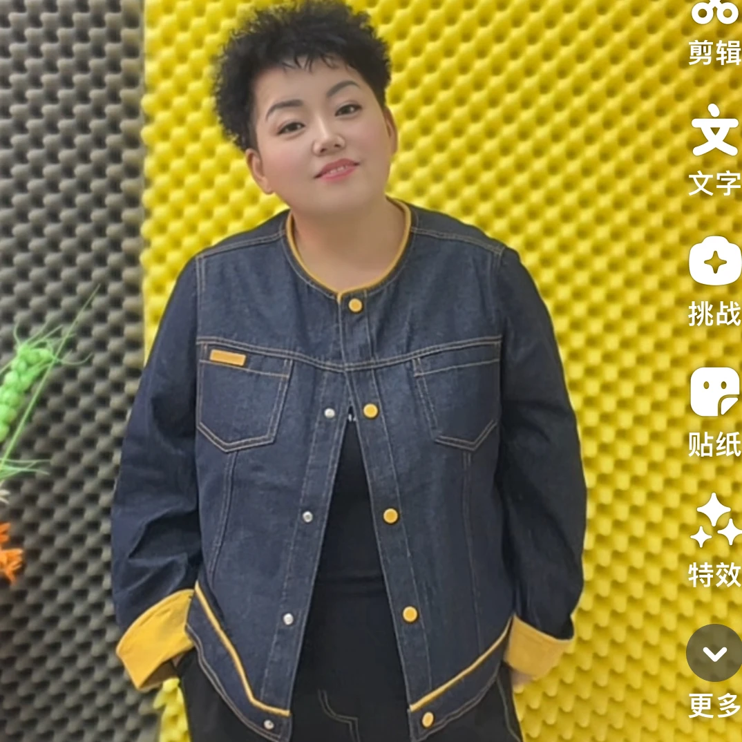 大码水洗绵拼色牛仔外套