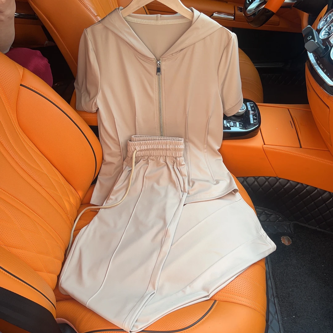 【清】706#深圳南油原创显瘦气质运动时尚休闲连体连帽收腰套装