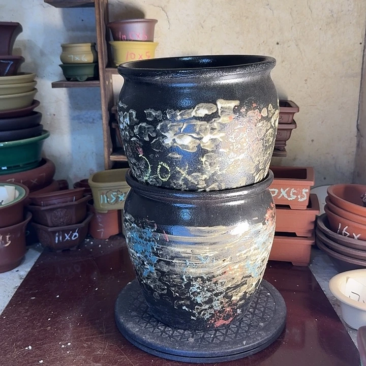 紫砂花盆，手工制作