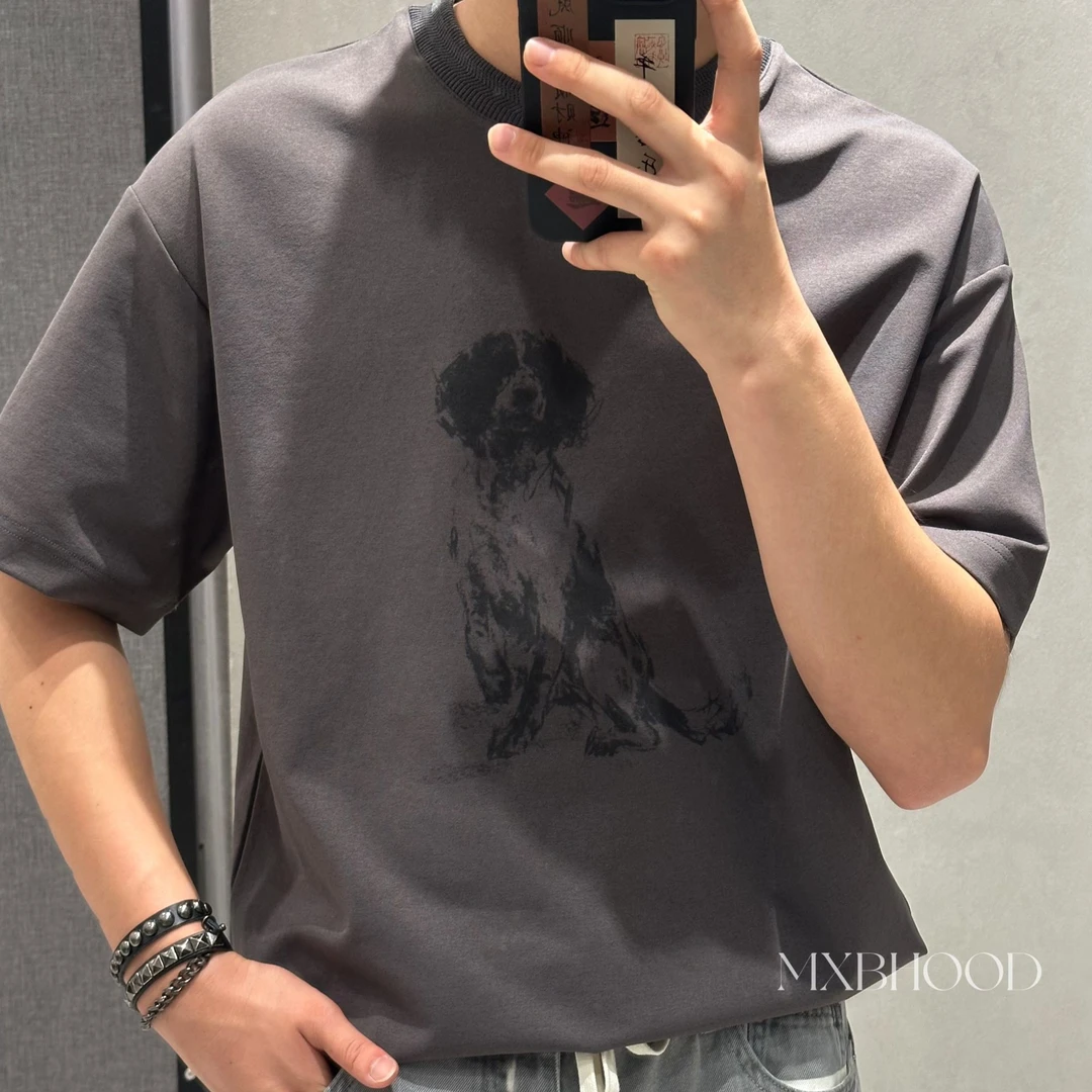 【数码直喷】“伯恩山犬”时尚韩版宽松圆领印花百搭上衣短袖男款T恤