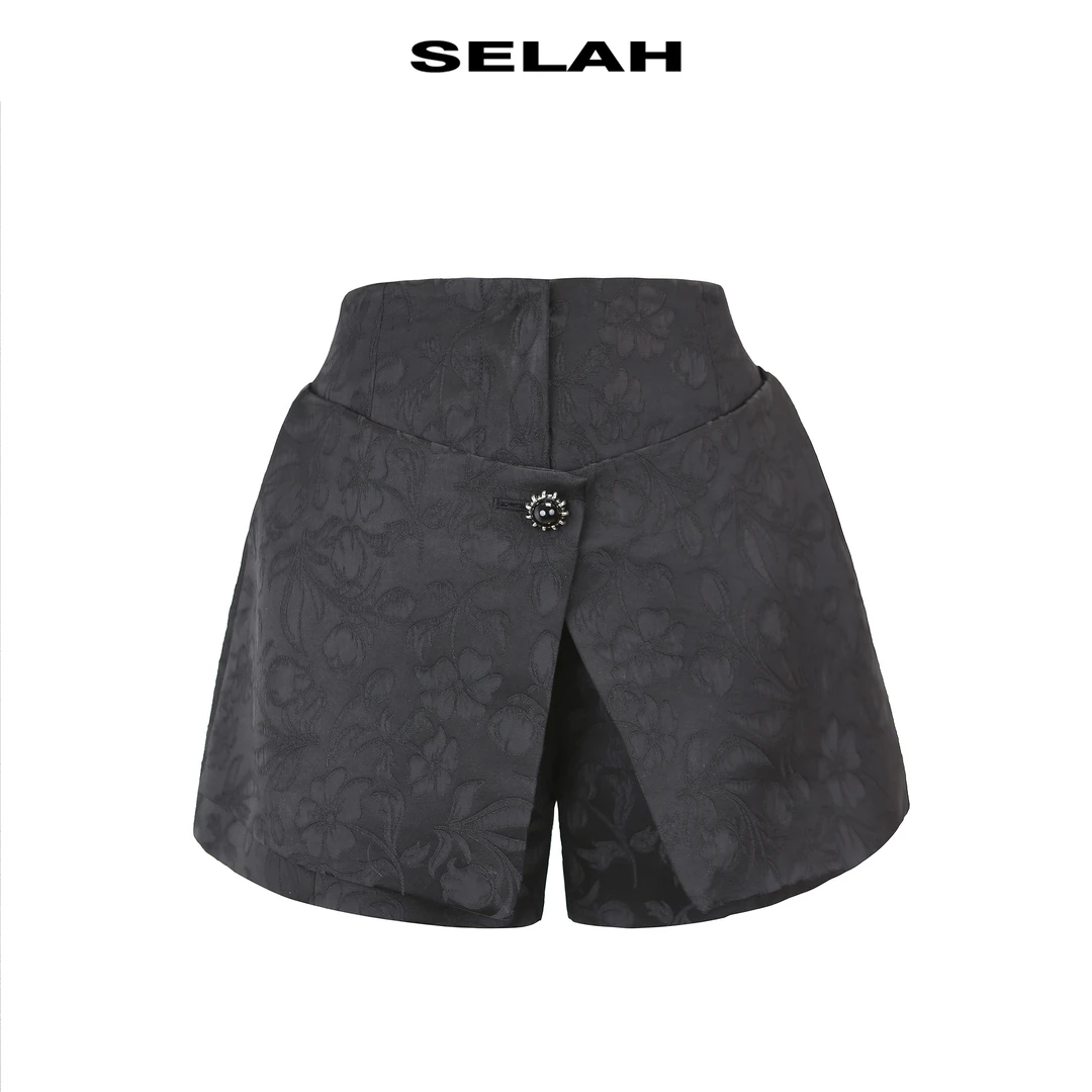 SELAH雯周周 立体提花设计款拼接片遮肚显瘦短裤53B25321Z10