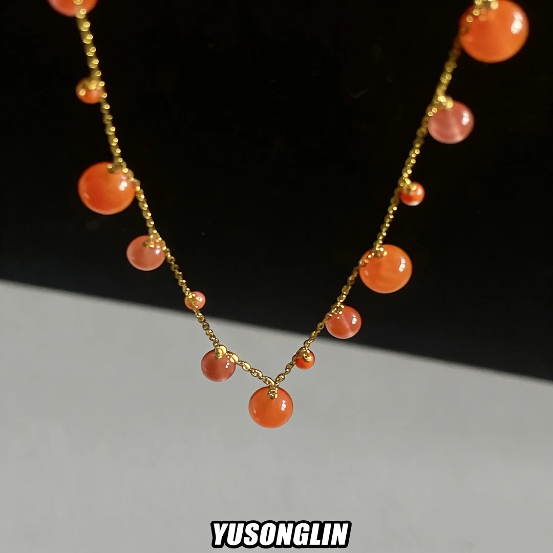 YUSONGLIN原创设计天然南红漫天星银镀金项链礼物女送闺蜜
