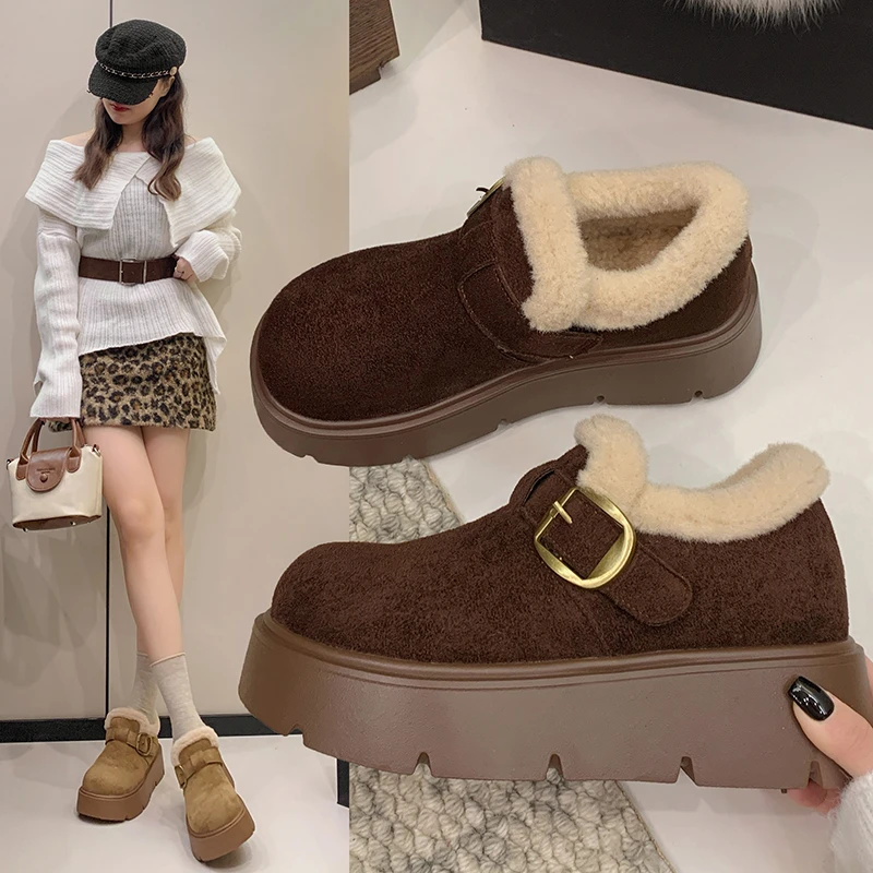 厚底增高勃肯鞋女雪地靴2025新款冬季加绒面包鞋子保暖东北大棉鞋