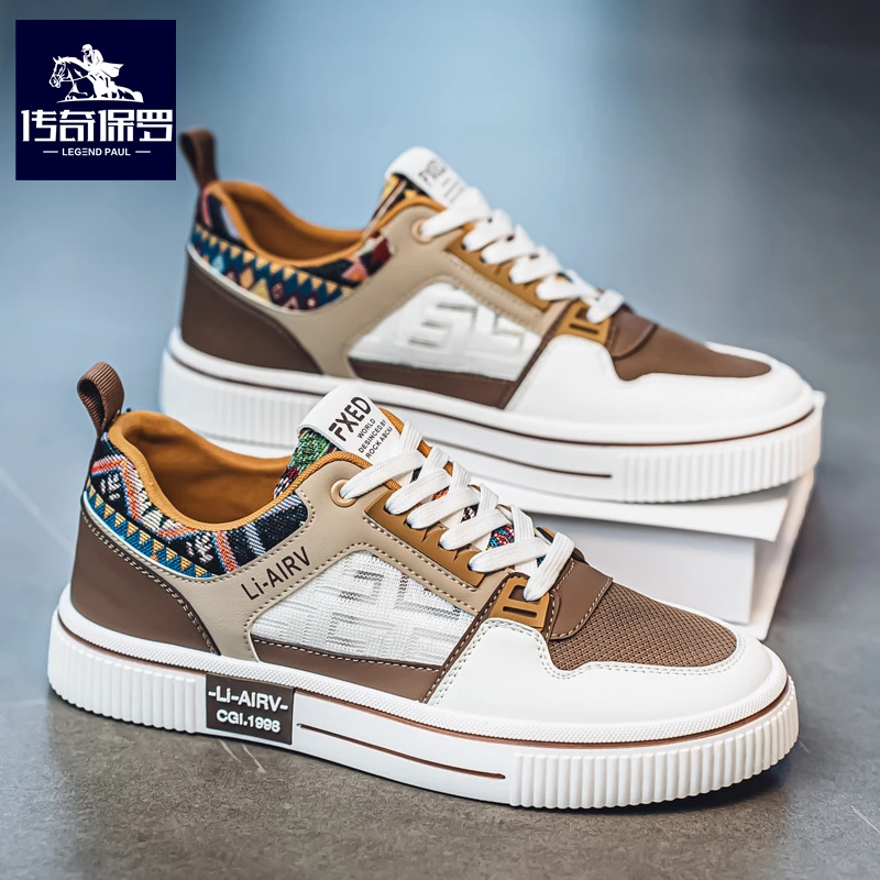 传奇保罗正版男鞋冬季网面运动板鞋男生百搭薄款休闲网鞋厚底秋季