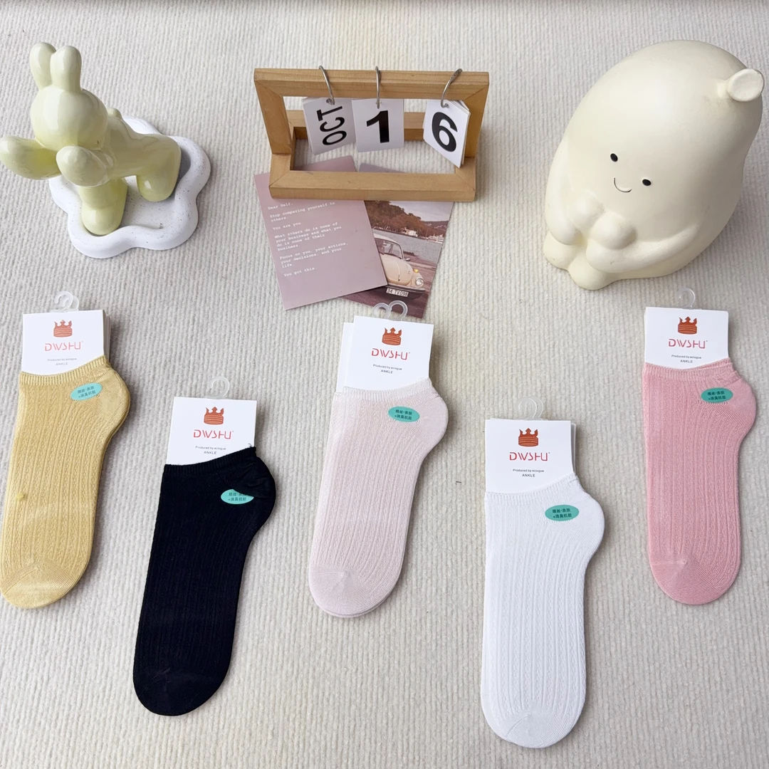 W035 五双女夏季薄款低帮浅口船袜纯色糖果色春秋款短筒WG