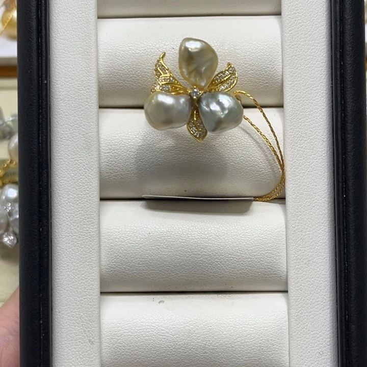 海水珍珠戒圈银S925镶嵌keshi 135号