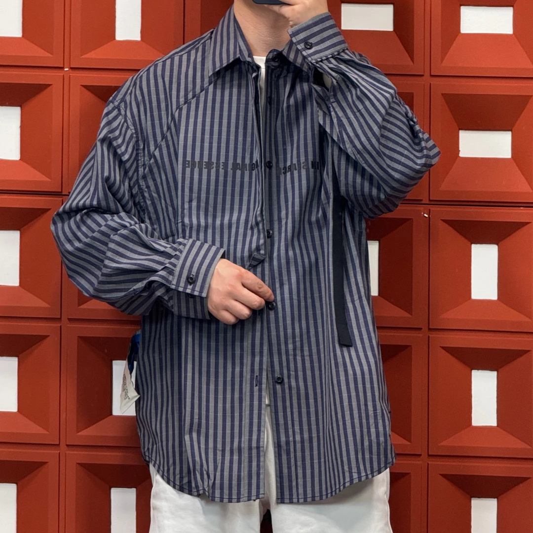 HK&NB x 设计师系列 春秋经典情侣条纹韩版格子潮流港风衬衫