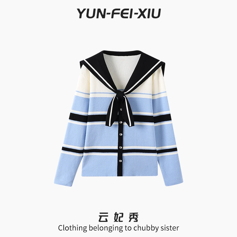 云妃秀大码女装针织衫拼接撞色百搭通勤时尚微胖显瘦日常秋季5130