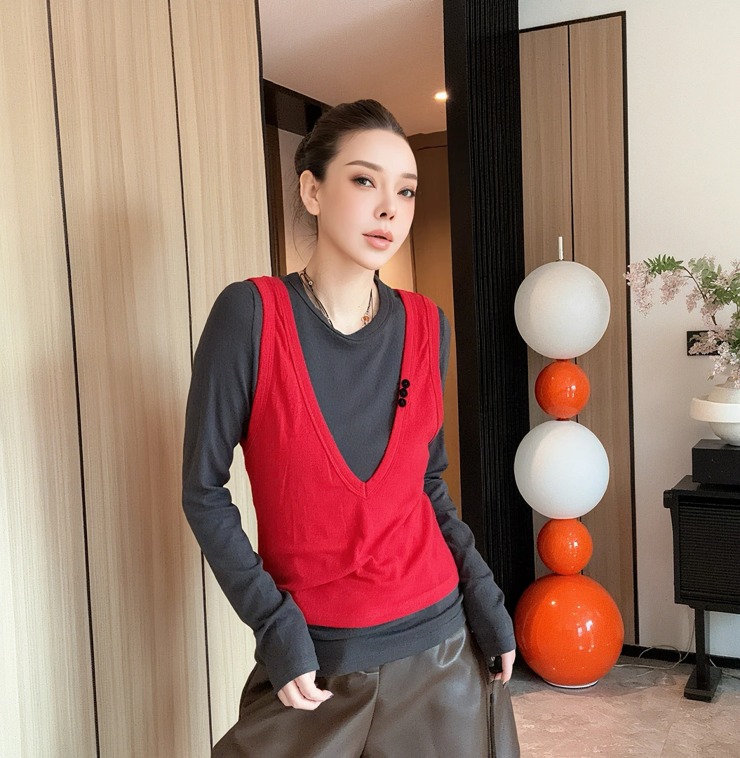 【丽丽推荐】真两件套减龄女神 T恤针织时尚百搭