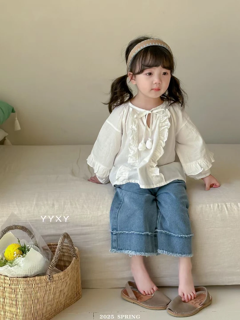 呦呦小伊-韩版拼接毛边牛仔裤-洋气-YY68021