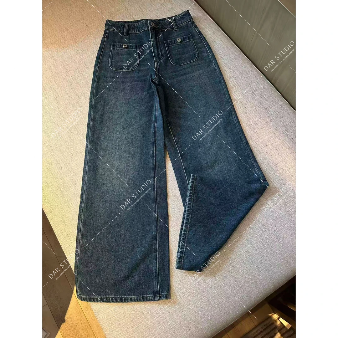 DAR STUDIO 深圳货【双口袋牛仔】2025冬季新款磨毛直筒时尚牛仔裤