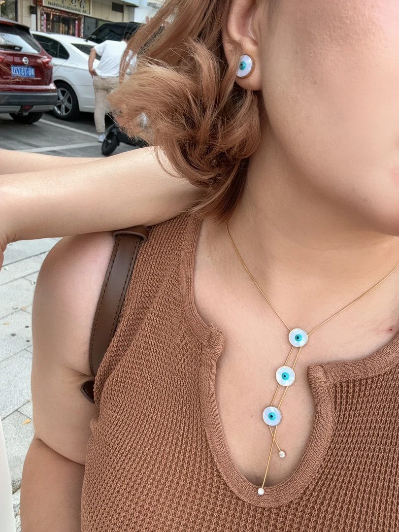 钛钢项链 眼睛项链耳钉套装