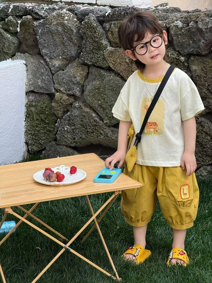 （小饭墩KIDS）男童日式韩版风长颈鹿图案清凉一夏舒适