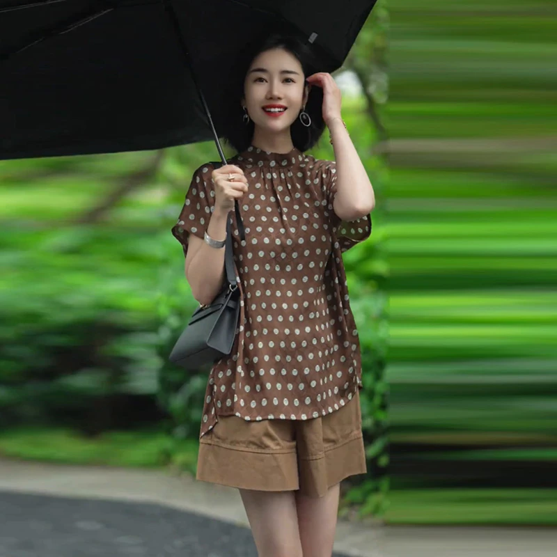 法式轻奢洋气条纹立领小飞袖衬衫女夏季新款设计感排扣宽松上衣潮