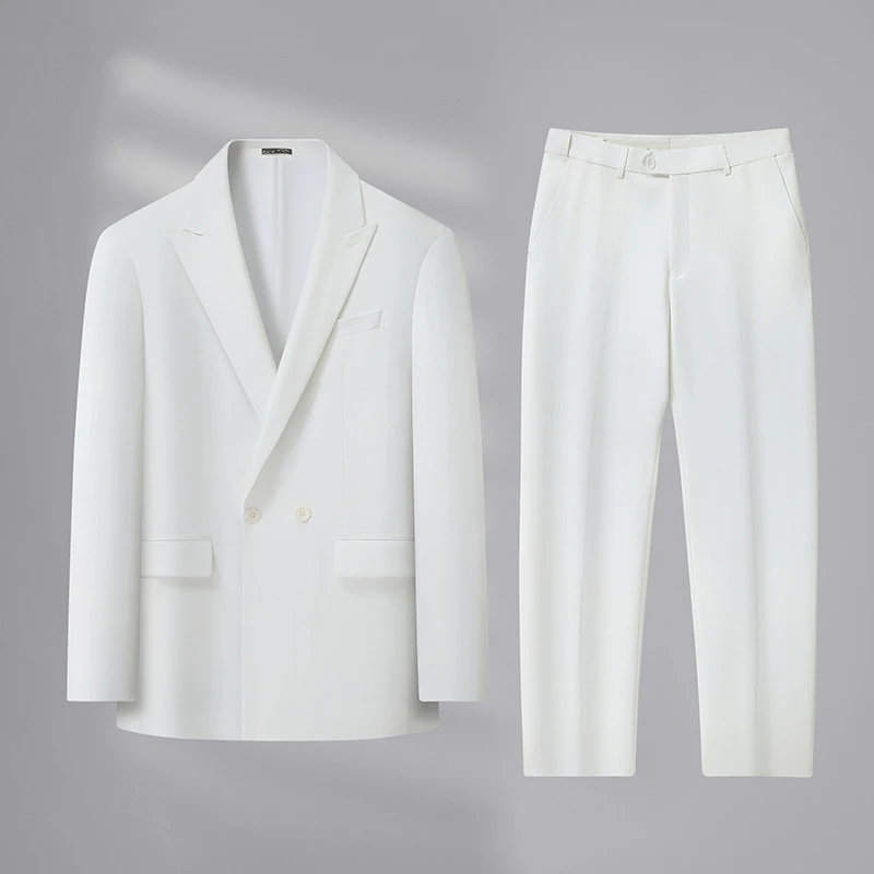 2025加肥大码休闲西服男士白色双排扣单西外套胖子时尚西装三件套