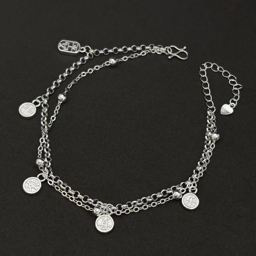 足银脚链 吉言平安喜乐脚链  新中式轻奢时尚YS112