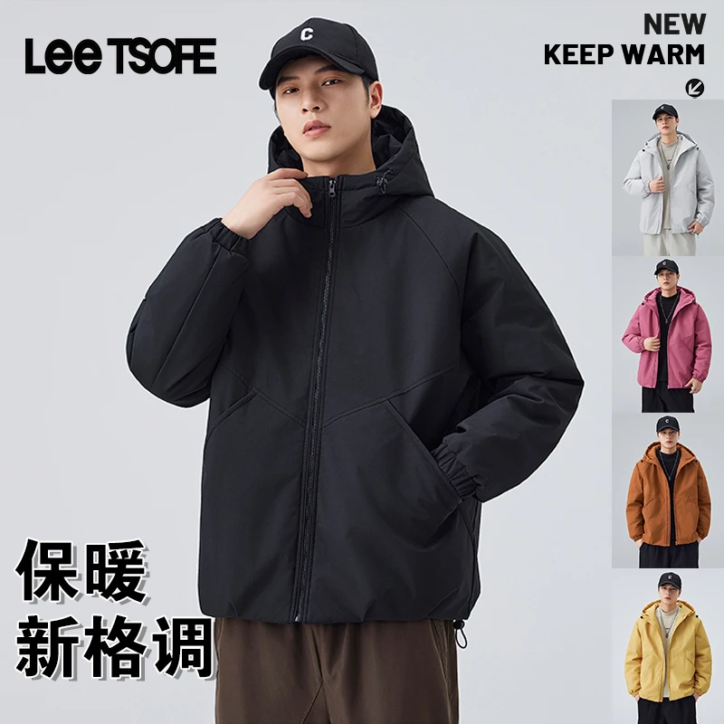 LEE TSOFE2025冬季爆款纯色连帽棉服男士潮流休闲保暖百搭棉衣