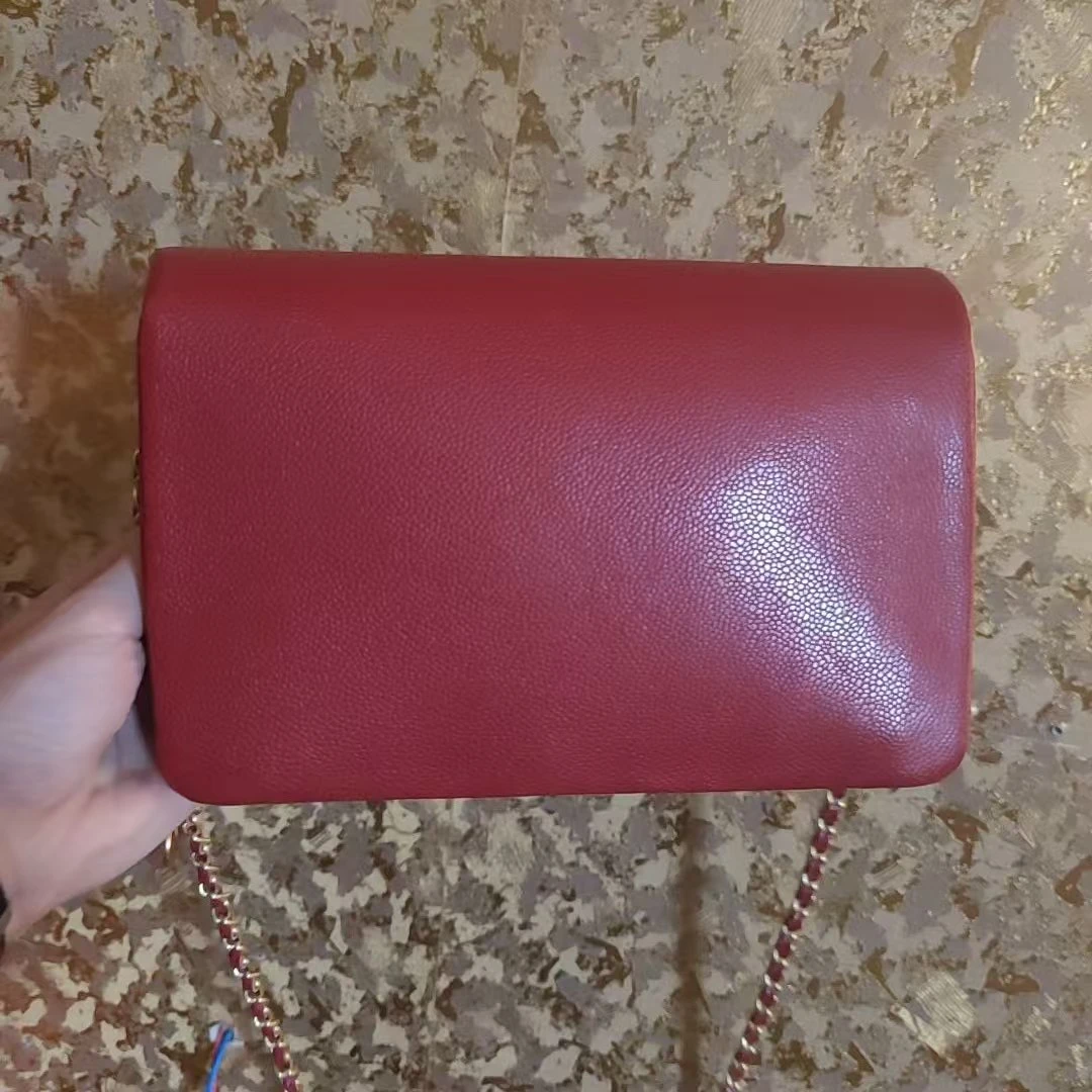 YNPO24年秋冬新款真皮重工女包酱豆腐红色