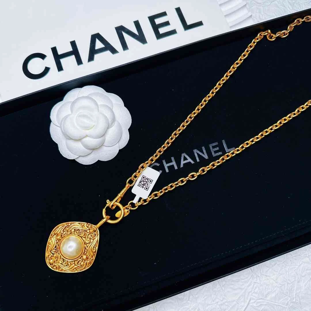 95新 Chanel/香奈儿 柚礼中古/香奈儿菱形珍珠素金项链LZ502202