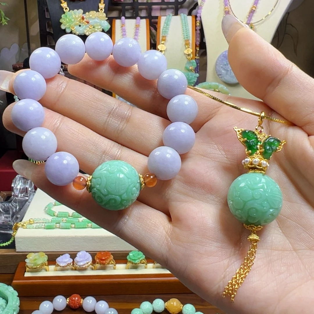 翡翠未镶嵌套链手串吊坠