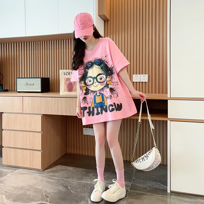 夏季纯棉网红爆款减龄短袖t恤女韩版洋气卡通印花圆领百搭半袖衫