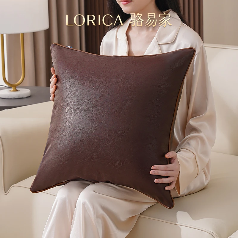 骆易家皮革抱枕沙发靠枕垫客厅腰枕靠背垫轻奢高级感防猫抓抱枕套
