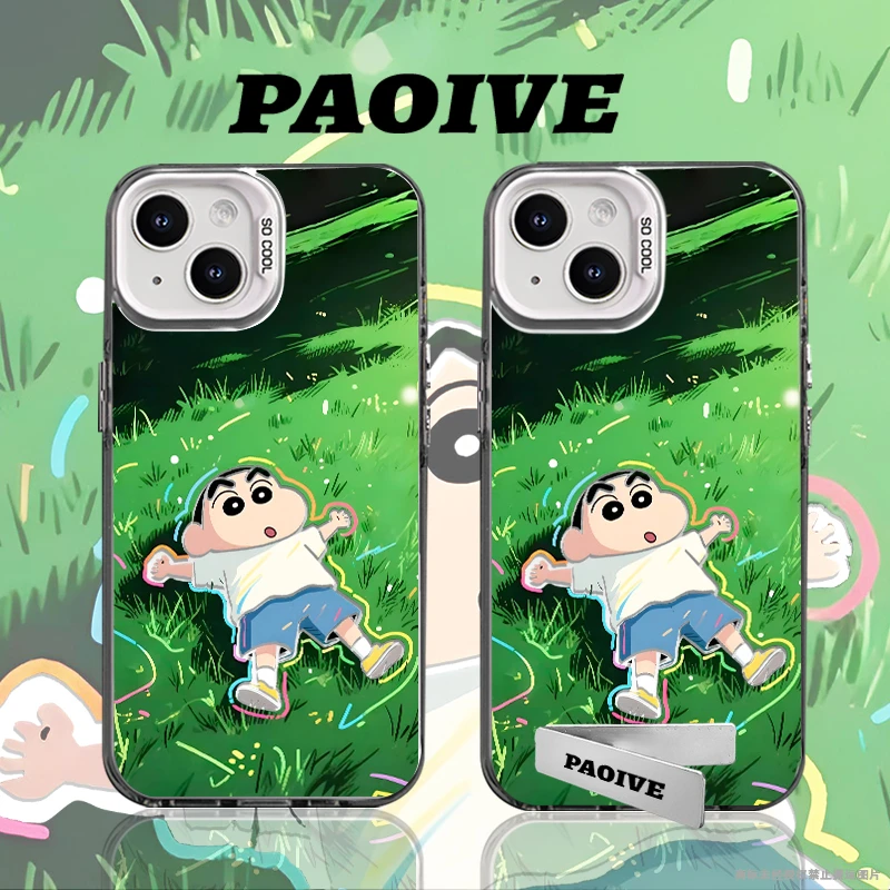 蜡笔小新适用苹果华为vivoiPhone小米三星防摔彩银手机壳