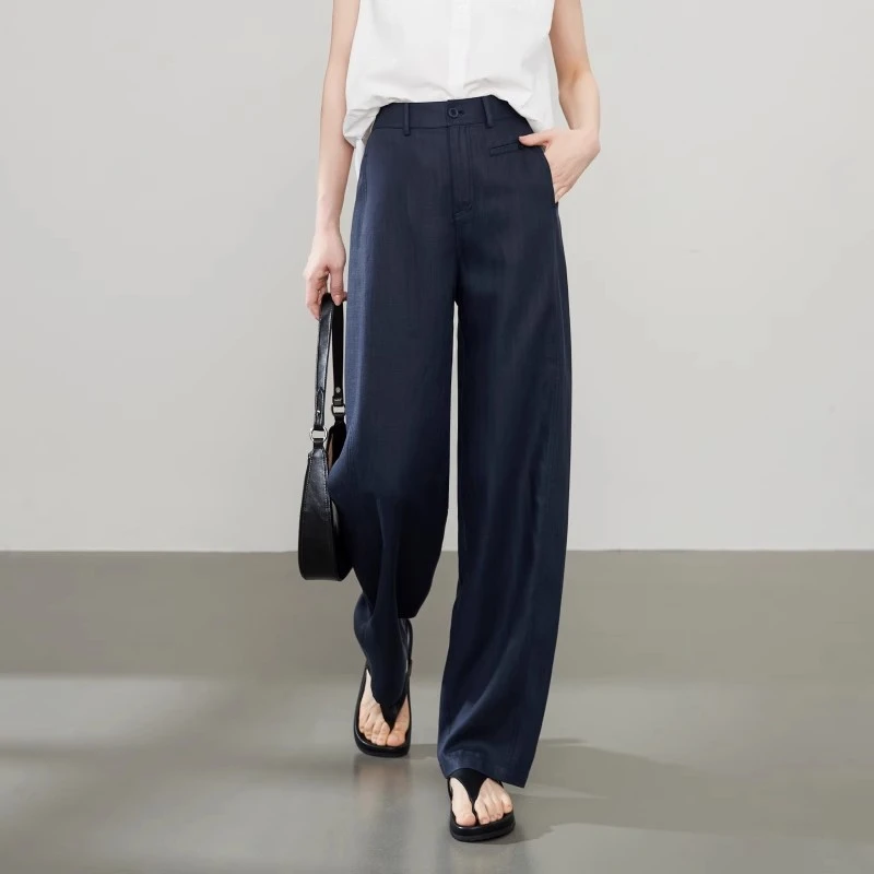 逸阳【莱赛尔亚麻阔腿裤】2025春新款高腰休闲宽松休闲裤EWCC55697