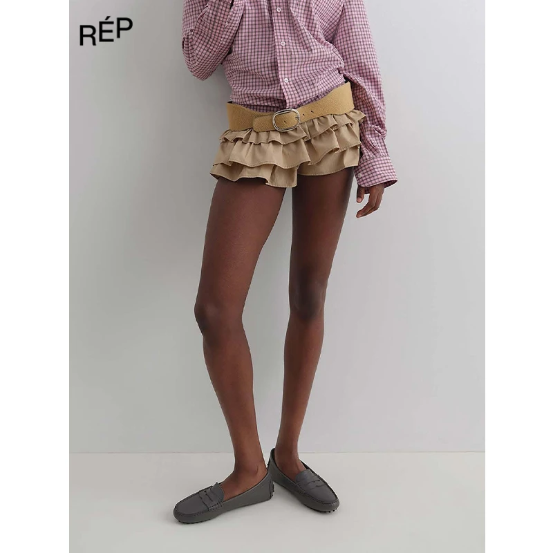 REP-GIMAGUAS设计师品牌蓝色/米色褶皱层次短裙 25FW女装秋冬新品